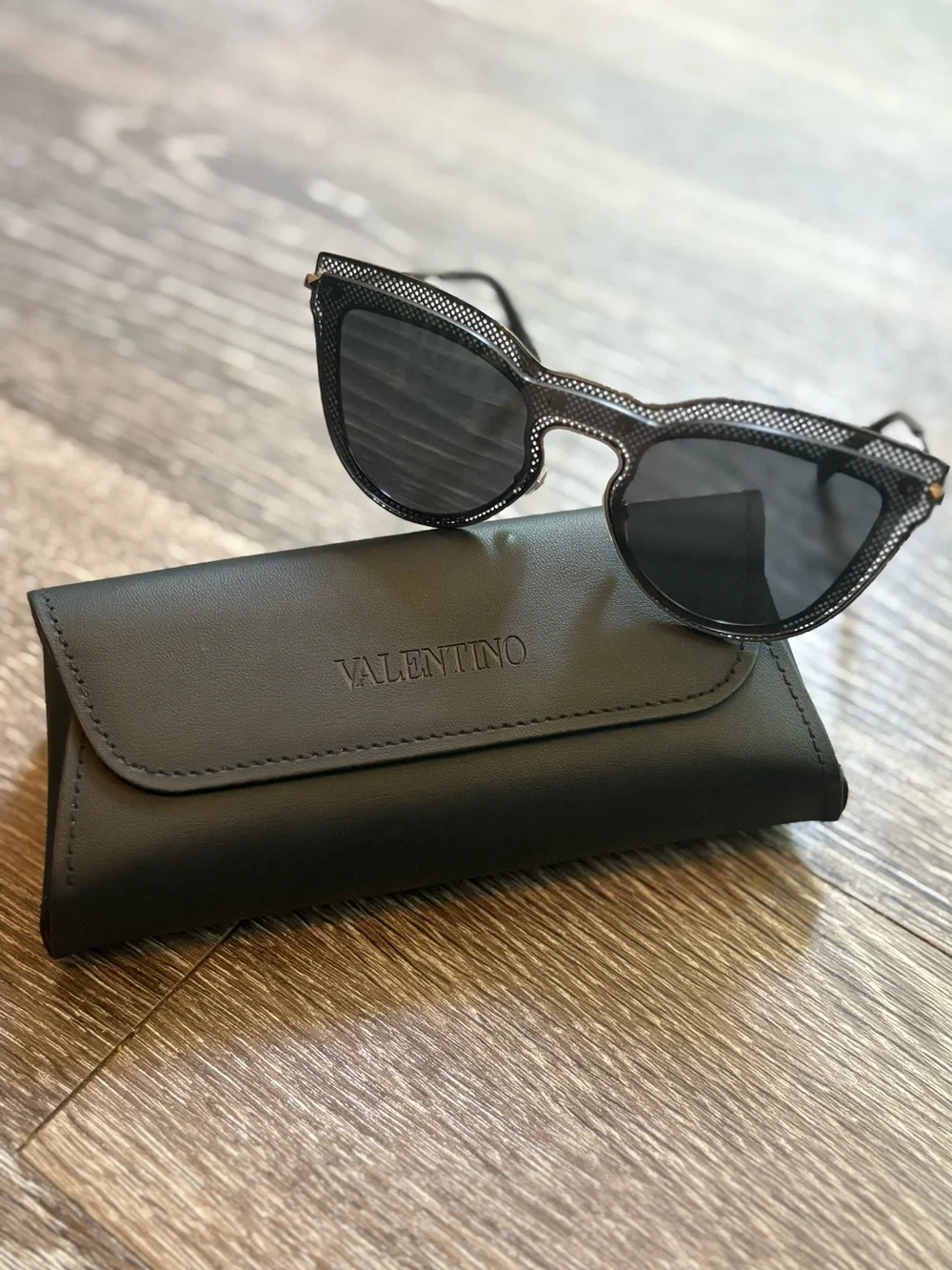 Valentino Black Cat-Eye Sunglasses with Perforated Metal